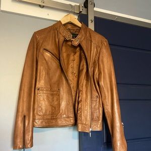 Used Bernardo Kirwin Large New Cognac Leather Jacket